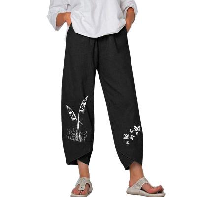 China 2023 Women Solid Color Breathable Simple Casual Loose Custom Printed Linen Pants Manufacturer for sale