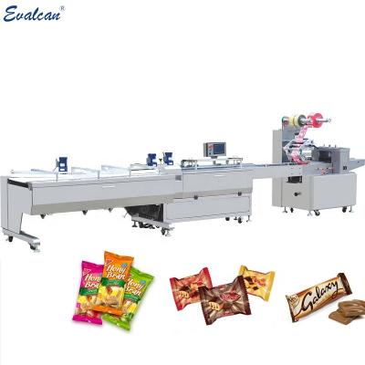 China Full Automatic Food Flow Pillow Chocolate Bread Wafer Cookie Pouch Feeding Packing Machine for sale