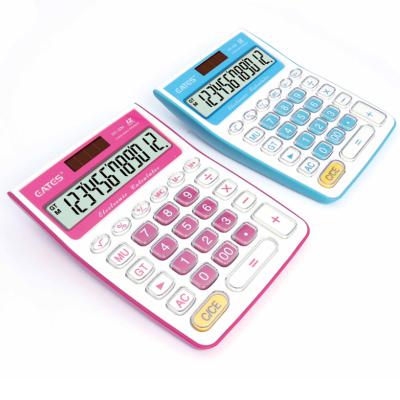 China Promotion Transparent Colorful Digit Keys Display Large 12 Keys Electronic Calculator Transparent Decking Calculator for sale