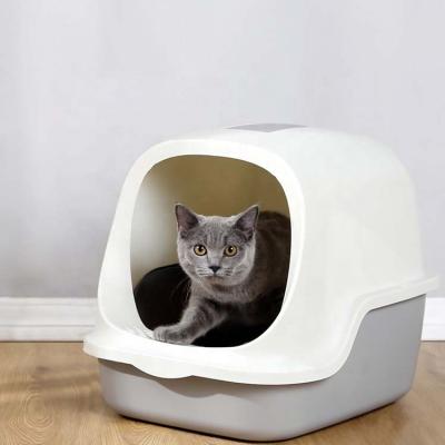 China Viable Wholesale Fully Enclosed Plastic Cat Litter Box Cat Toilet Gray For Pet Cats Cleaning for sale