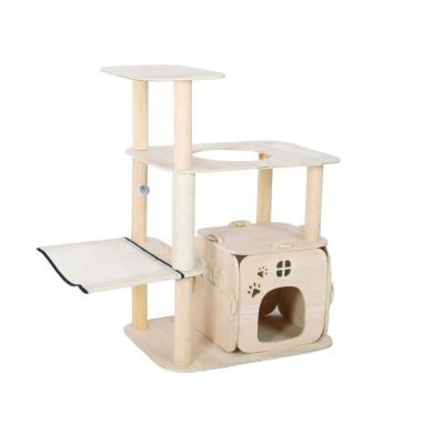 China High Quality Viable Cat Tree Wooden Cat Activity Tree with Cat House Ladder Plush Toy for sale