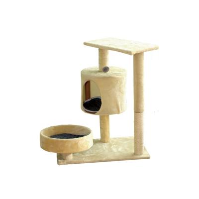 China Wholesale Viable Wooden Cat Tower Toy Small Cat Sisal Tree Scratching Tree Housing Natural for sale