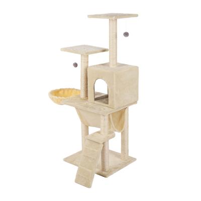 China Post Sustainable Cat Tree Kitten Climbing Scratching Cat Furniture Sisal Rope Moden Cat Tree House With Hammock for sale