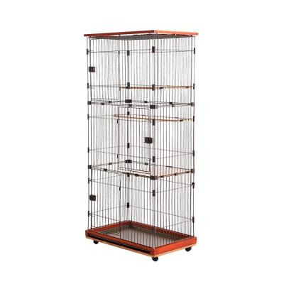 China Breathable Wooden Cat Cage 3 Layer 4 Tier Metal Wire Pet Cages Large Cat Furniture With Wheels for sale