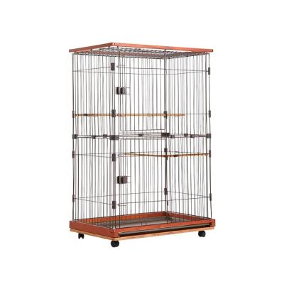 China Popular Wire Breathable 3-Tier Luxury Cat Villa Cage Wooden Metal Cat Cage with Wheels and Tray Toilet Three Layers for sale