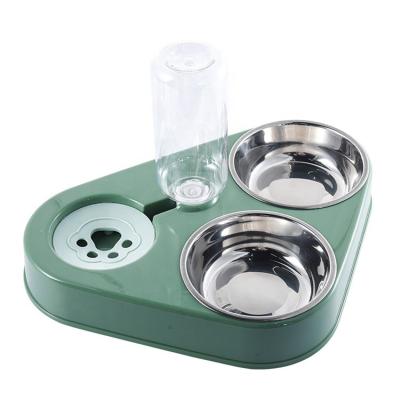 China Luxury Triple Automatic Pet Bowls for Cats and Dogs Elevated Cat Bowl with Stainless Pet Bowl and Automatic Water Dispenser for sale