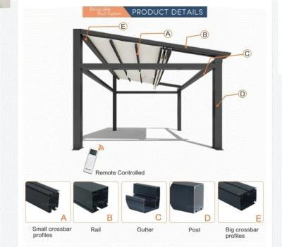 China Acrylic Outdoor Aluminum LED Motorized Retractable Awnings , Roof PVC Pergola for sale