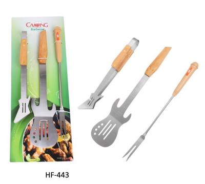 China Creative Easily Cleaned Music Style For BBQ Grill Tool Kit With Wooden Handle Shovel Fork Clamps for sale