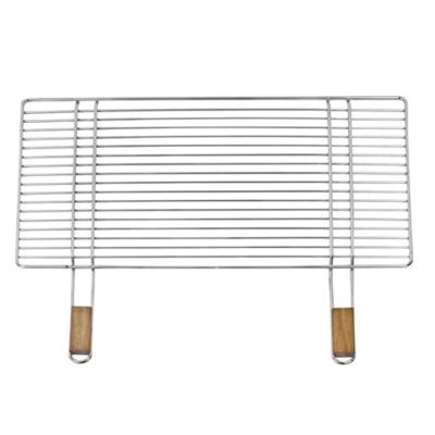 China Easily Cleaned Square Charcoal Barbecue Grill Wire Mesh Net With Wooden Handle for sale