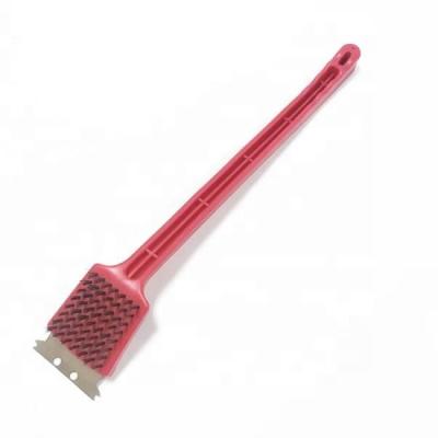 China Easily Cleaned Long Handle Stainless Steel BBQ Grilling Cleaning Brush With Scraper for sale