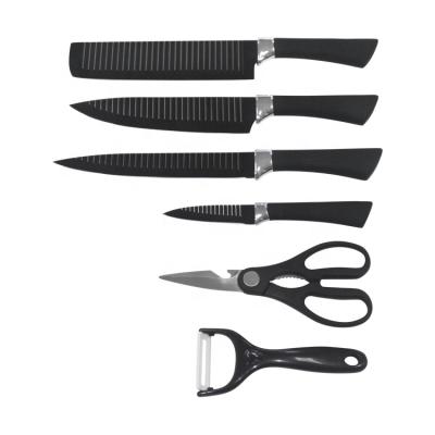 China Viable 6PC KITCHEN KNIFE SET, BLACK NON-STICK WAVY BLADE WITH NEW DESIGN HANDLE for sale