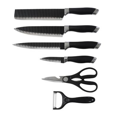 China Viable 6PC KITCHEN KNIFE SET, BLACK NON-STICK WAVY BLADE WITH NEW DESIGN HANDLE for sale