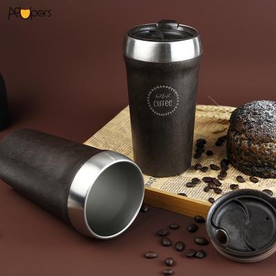 China 2021 16oz 2263C-473 Sustainable Newcomer Natural Double Wall Travel Mug With Lid Stainless Steel Coffee Strips Tumbler Eco Coffee Mug for sale