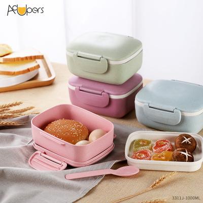 China 3311J 1000ml 34oz Round Double Layers Eco Sustainable Kids School To Take Out Wheat Straw Lunch Box Biodegradable Food Container for sale