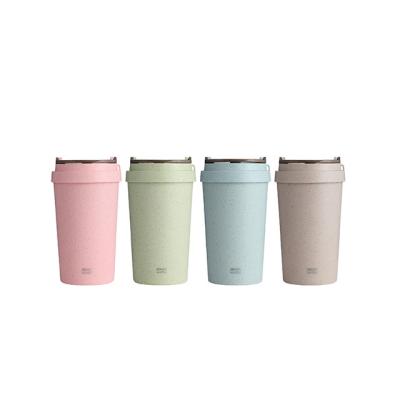 China 2235J Viable 400ml Best Selling Biodegradable Wheat Straw Fiber Double Wall Insulated Reusable Plastic Coffee Cup for sale