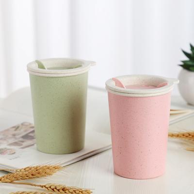 China Viable 2240J 10oz 300ml Makers Customize With Lid BPA Free Reusable Straw Double Wall Coffee Mug Wheat Cup for sale