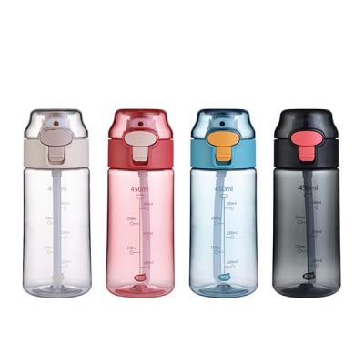 China 450ml BPA Tritan Bottle Water Bottle Viable Free Drinking Plastic Sports Bottle With Straw And Strap for sale