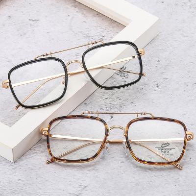 China Comfortable 8838 Metal Double Bridge Retro Glasses Frame Women Fashionable Anti Flat Mirror Blue Light Glasses for sale