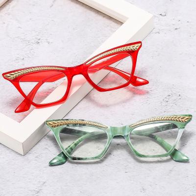 China T22008 Comfortable Fashion Retro Metal Decoration Women Fit Lady Optical Eyewear Cat Eye Glasses Red Pc Franes for sale