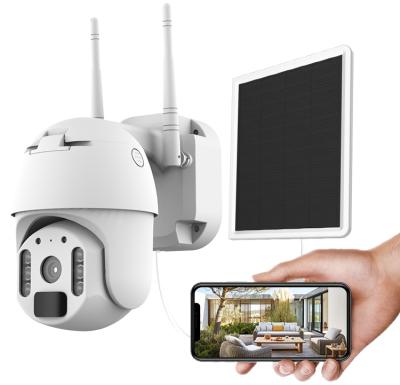 China Built-in Siren Wireless IP Security Camera 360 Degree Vision Alarm WiFi Solar CCTV Camera with Outdoor Solar Panel for sale