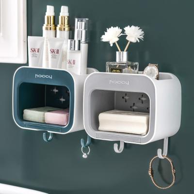 China Wholesale Modern Suction Shower Waterproof Mouted Bathroom Wall Mounted Soap Dish Case Box Holder Rack Luxury Plastic Self Drain for sale