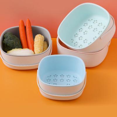 China Mesh Stainer Plastic Wash Bowl Drain Viable Kitchen Fruit and Vegetable Storage Double Layer Baskets for sale