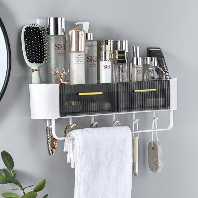 China Eco-friendly Plastic No Adhesive Wall Mounted Bathroom Shower Shelf Hanging Wall Mounted Accessories for sale