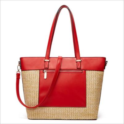 China Fashion Women Shape Large Capacity Shoulder Lady Leather Straw Beach Handbag Tote for sale