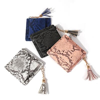 China Credit Card Tassel Snakeskin Pu Zipper Small Short Card Wallets for sale