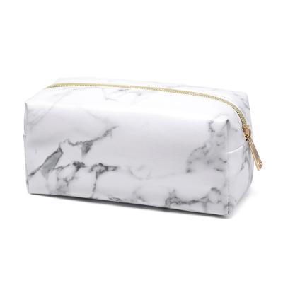 China Fashion PU Large Capacity Toiletry Bag Black White Leather Travel Makeup Bag for sale