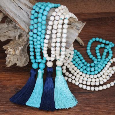 China New BOHEMIA Hand Knotted Turquoise Long Necklace Women Tassel Boho Necklace Jewelry Gifts for sale