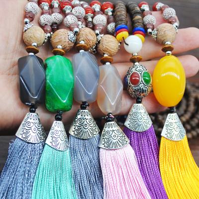 China Tribal Jewelry Crystal Women Ethnic Tassel Necklace Glass Tied Multi Daily Bohemian Fashion for sale