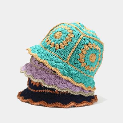 China Character Panama Autumn Winter Foldable Flowers Multicolor Knitting Bucket Hats for sale