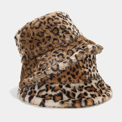 China 2021 Designer Vintage Fashion Winter Faux Fur Leopard Striped For Women Bucket Hats for sale