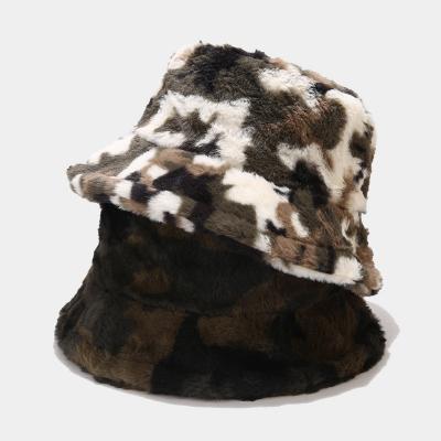 China Wholesale Striped Faux Fur Winter Design Warm Fisherman Bucket Hats For Women for sale