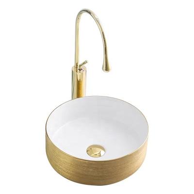 China High Quality Easy Clean Mini Lavabo Wash Hole Ceramic Round White Gold Dining Room Basin for sale