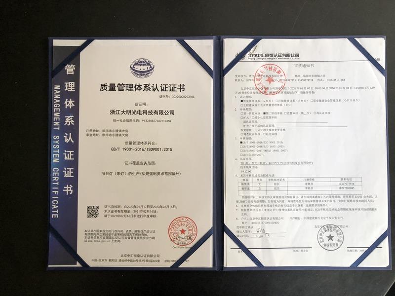 ISO9001 - Zhejiang Daming Optoelectronics Technology Co., Ltd.