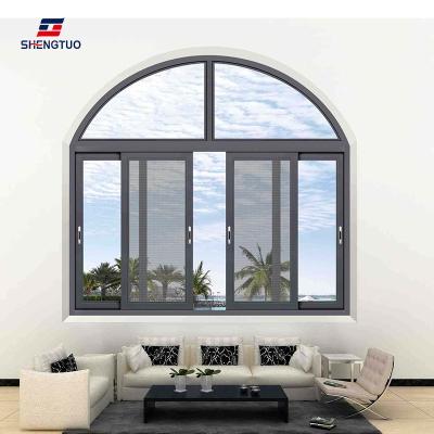 China Magnetic Screen Customize Hurricane Impact Resistant Curved Window Frame Aluminum Double-Layer Glass Sliding Home Window for sale