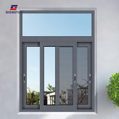 China Modern Design 3 Panel Sliding Window Magnetic Residential Aluminum Frame Bedroom Double Screen Tempered Glass Sliding Windows For Conservatory for sale