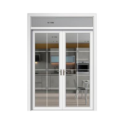 China Simple Design Lattice Decoration Double Tempered Glass Open Door Home Kitchen Aluminum Alloy Modern Swing Door for sale