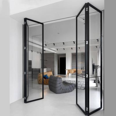 China Sound Insulation 2.0mm Thickness Profile Folding Door Apartment Living Room Tempered Glass Door Aluminum Accordion Doors for sale