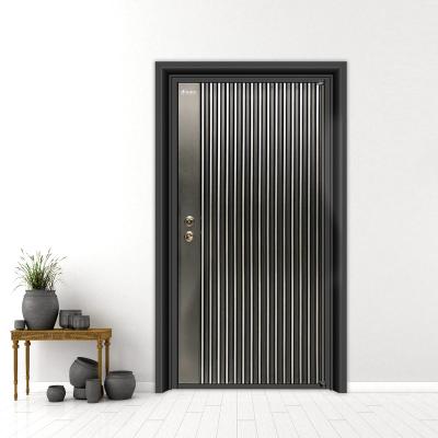 China 2020 Key Selling High Quality Sound Insulation Vertical Stripe Simple Design Stainless Steel Security Door Home Doors High Quality Designs for sale