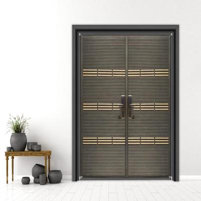 China Multi-lock luxury double-open anti-theft single security villa door stainless steel design sound insulation stripe exterior door for sale