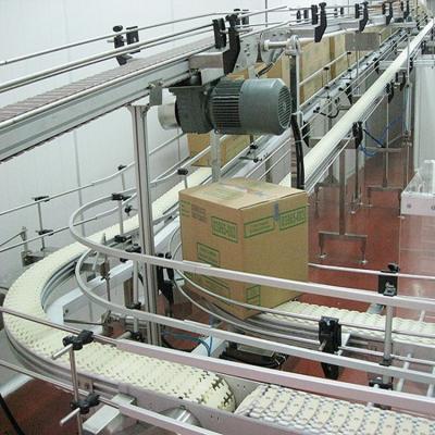 Китай Heavy Duty Heat Resistant Straight Running Conveyor System 53/63/83/103mm Width Boxes Bottles Flex Plastic Chain Conveyor Aluminum продается