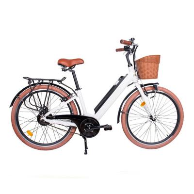 China Aluminum Alloy Ladies Electric Bike With Basket Step By Women City Electric Bikes 36V 250W for sale