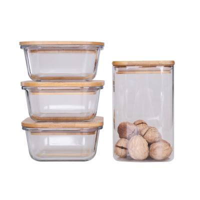 China Eco-friendly 100% High Borosilicate Glass Storage Food Grade Jar With Bamboo Lid Set for sale