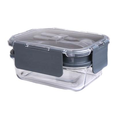 China Classic TWO IN ONE Double Layer High Borosilicate Glass Lunch Box Food Container Bento Box for sale