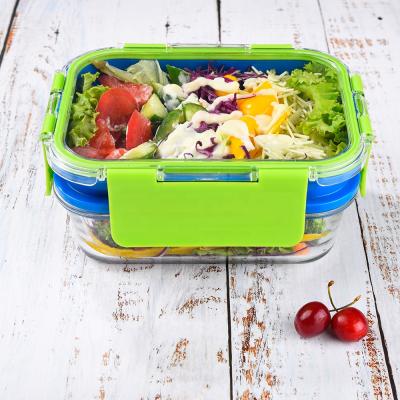 China New Minimalist Double Layer High Borosilicate Glass Lunch Tiffin Box Meal Prep Food Container for sale