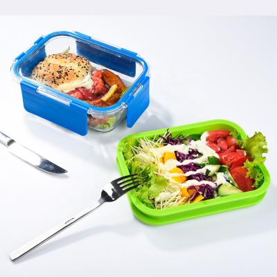 China Heatable TWO IN ONE Double Layer High Borosilicate Glass Lunch Box Food Container Bento Box for sale