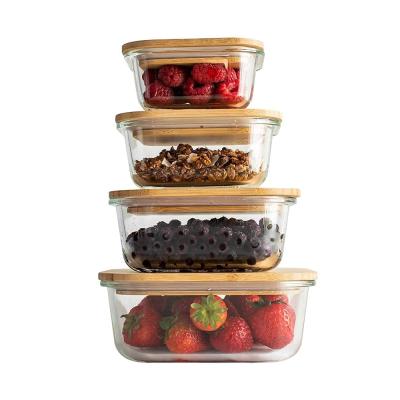 China Wholesale Microwavable Glass Food Container/Set/Wooden Food Storage Container Glass Food Storage Container for sale